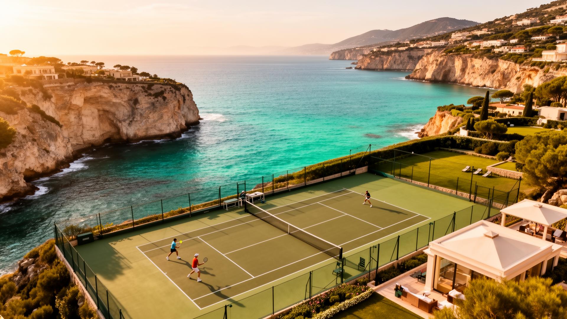 Beautiful seaside tennis court at Top Spin Digital Academy